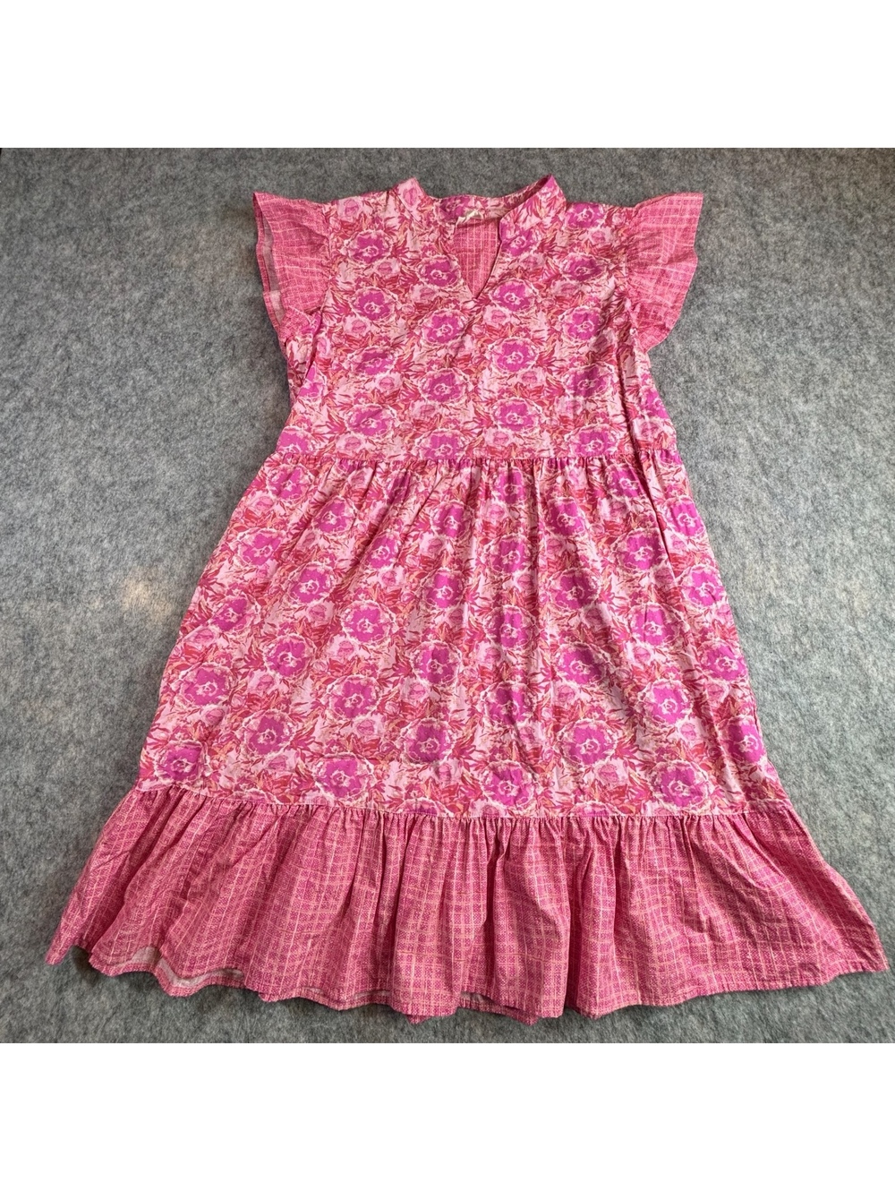 Uncle Frank M 100% Cotton Floral Ruffle Sleeve Tiered Feminine Cottage Dress
